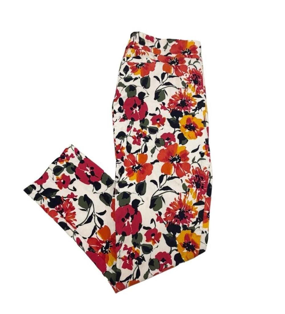 Kim Rogers Floral Print Mid-Rise Casual Trousers, Size 14W
